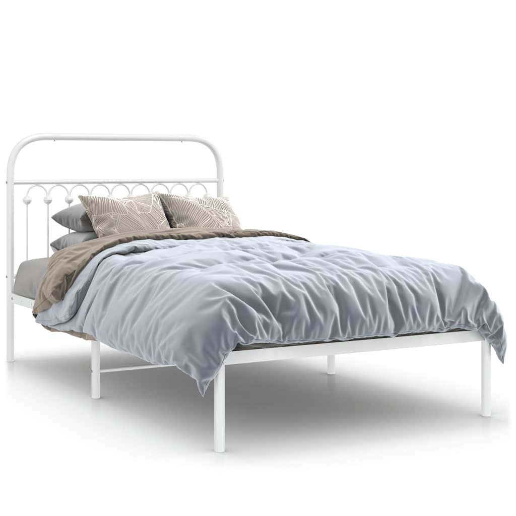 Cadre de lit métal sans matelas et tête de lit blanc 107x203 cm - XIOS