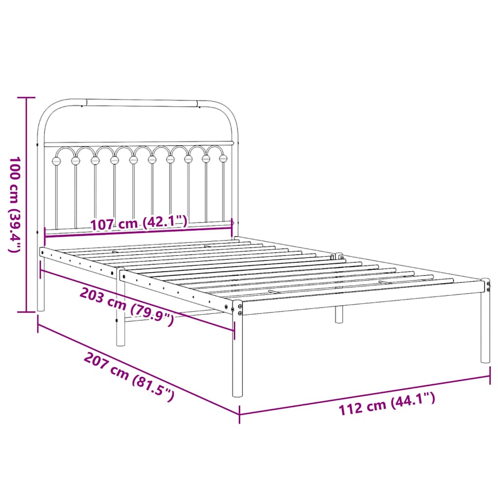 Cadre de lit métal sans matelas et tête de lit blanc 107x203 cm - XIOS