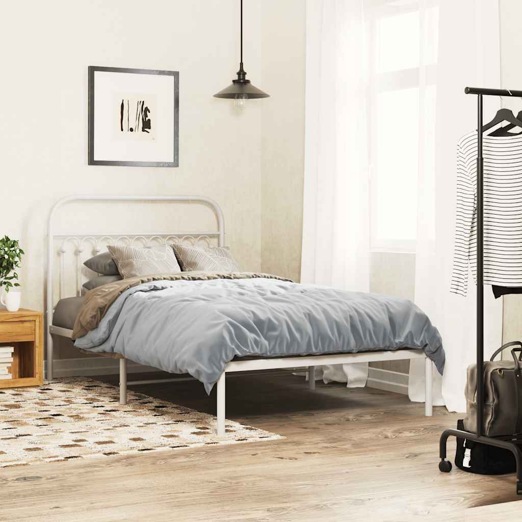Cadre de lit métal sans matelas et tête de lit blanc 107x203 cm - XIOS