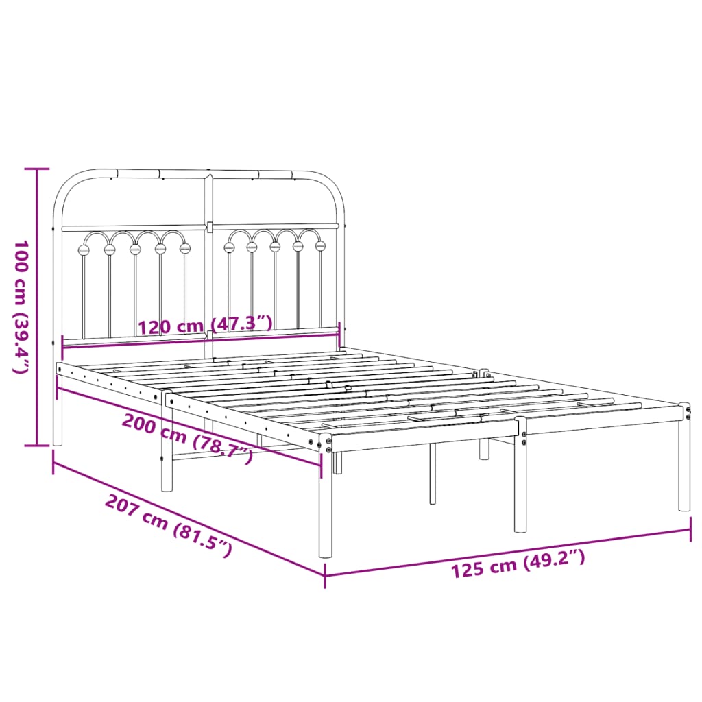 Cadre de lit métal sans matelas et tête de lit blanc 120x200 cm - XIOS