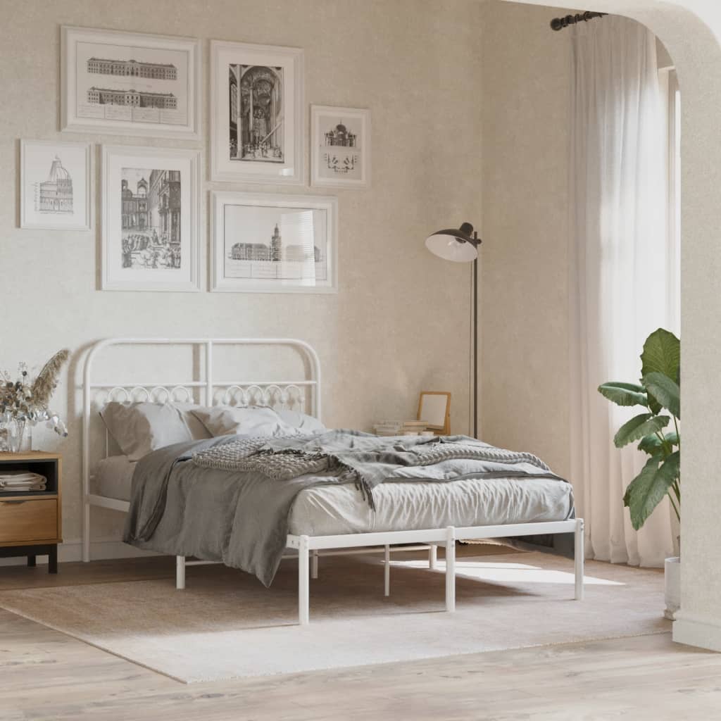Cadre de lit métal sans matelas et tête de lit blanc 120x200 cm - XIOS