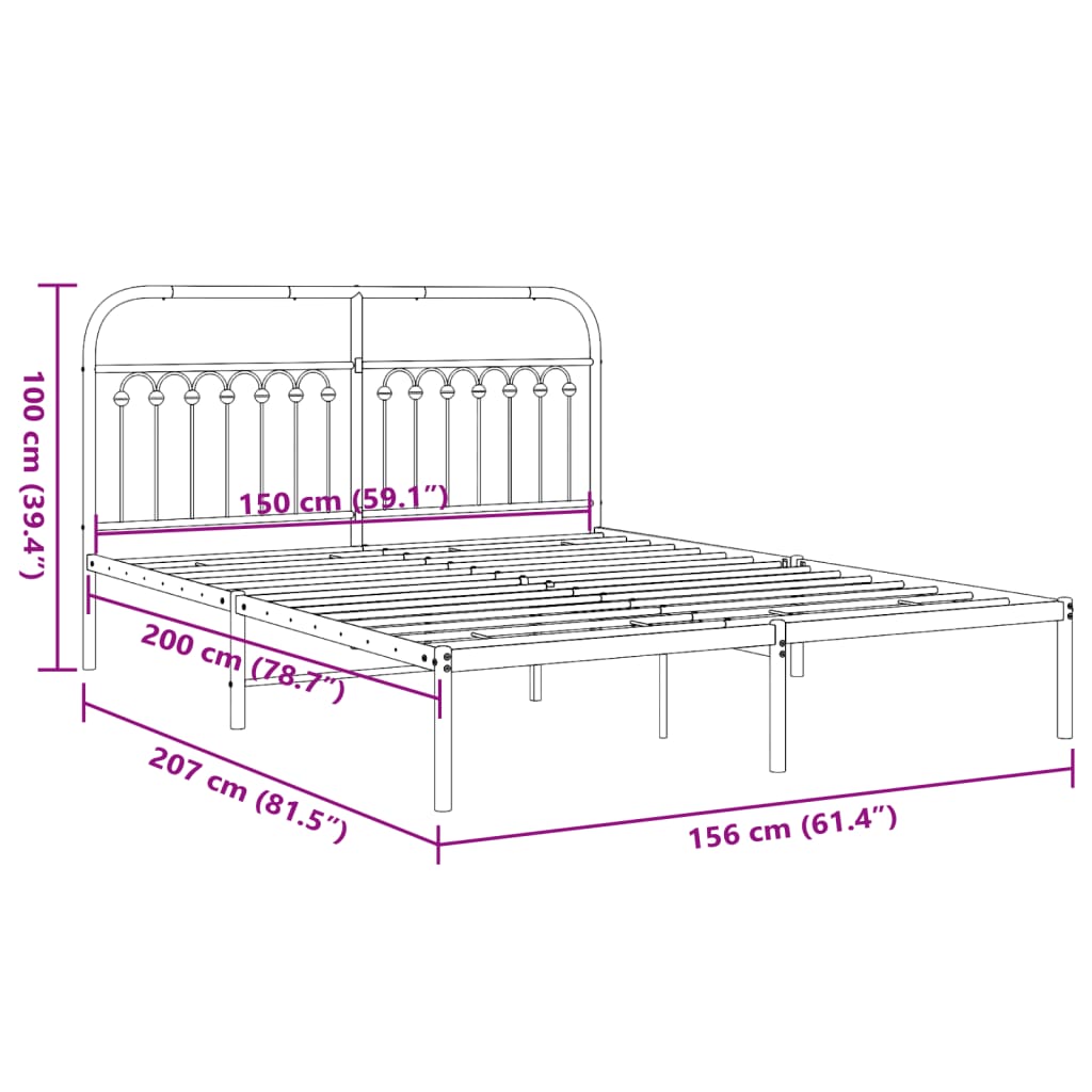 Cadre de lit métal sans matelas et tête de lit blanc 150x200 cm - XIOS