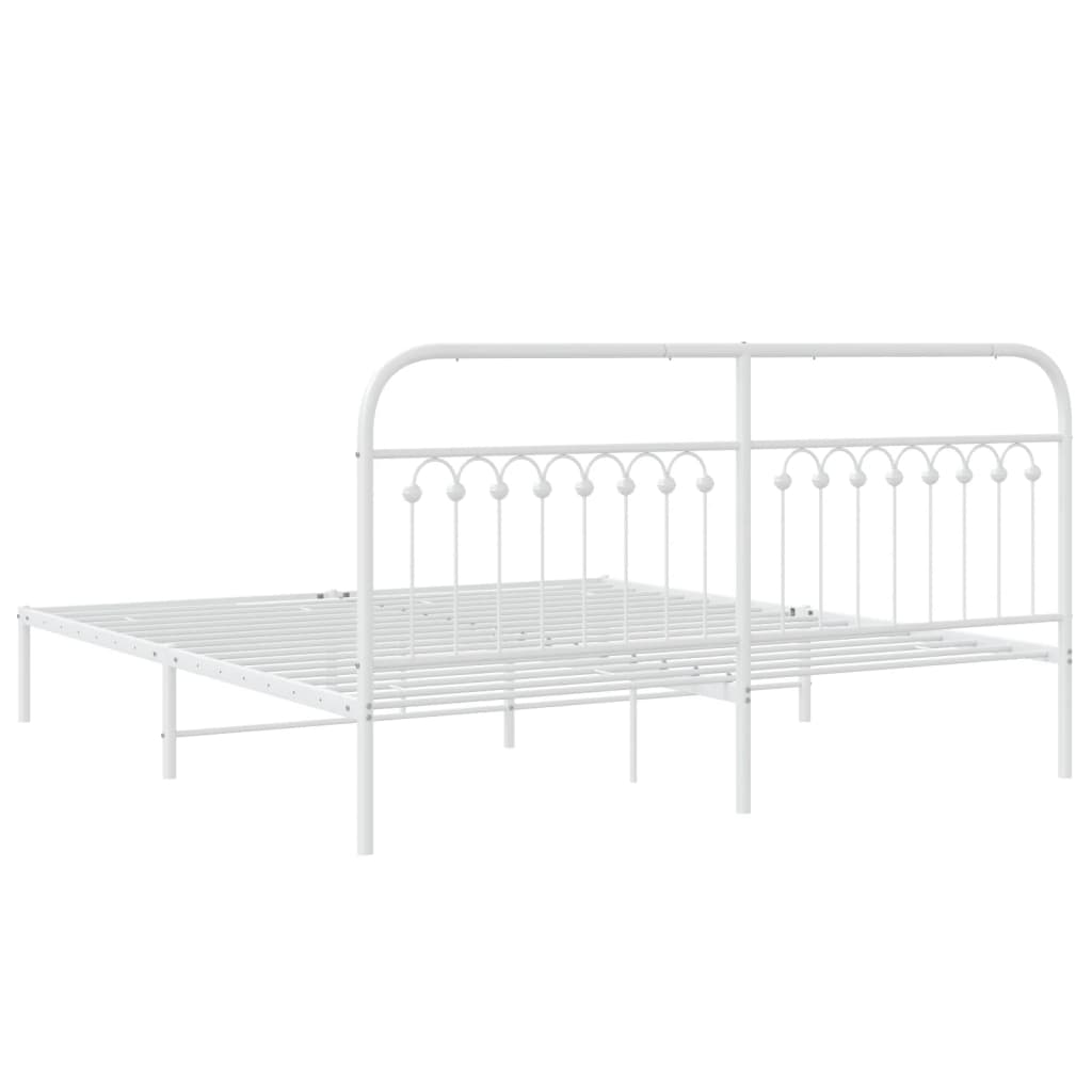 Cadre de lit métal sans matelas et tête de lit blanc 183x203 cm - XIOS