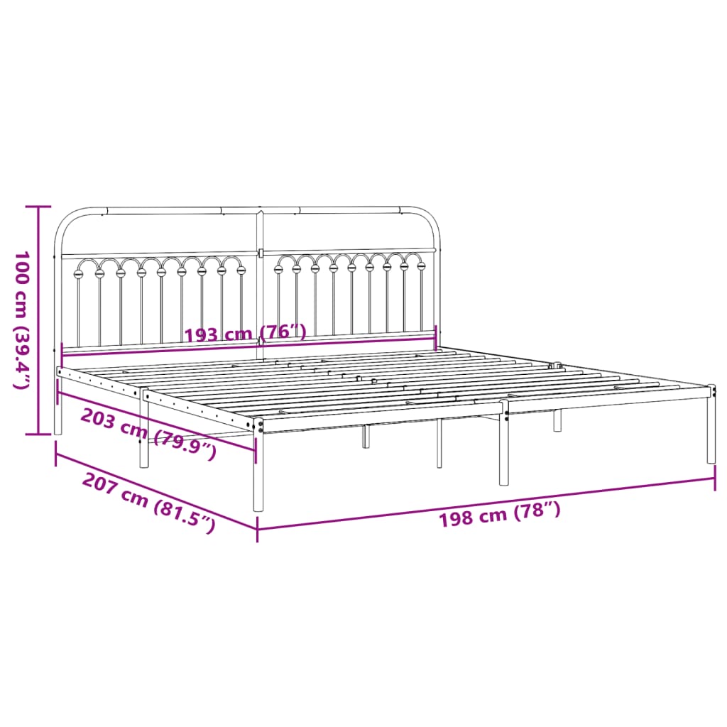 Cadre de lit métal sans matelas et tête de lit blanc 193x203 cm - XIOS
