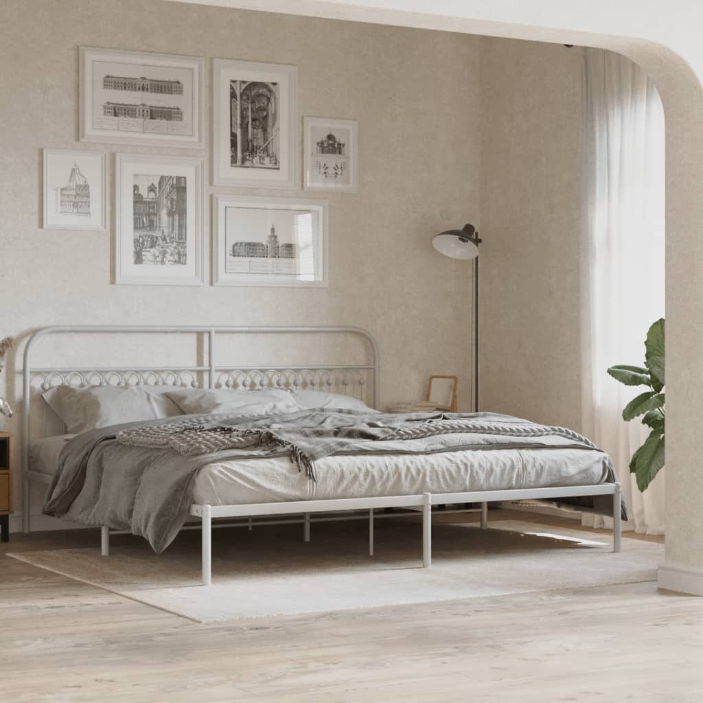 Cadre de lit métal sans matelas et tête de lit blanc 200x200 cm - XIOS