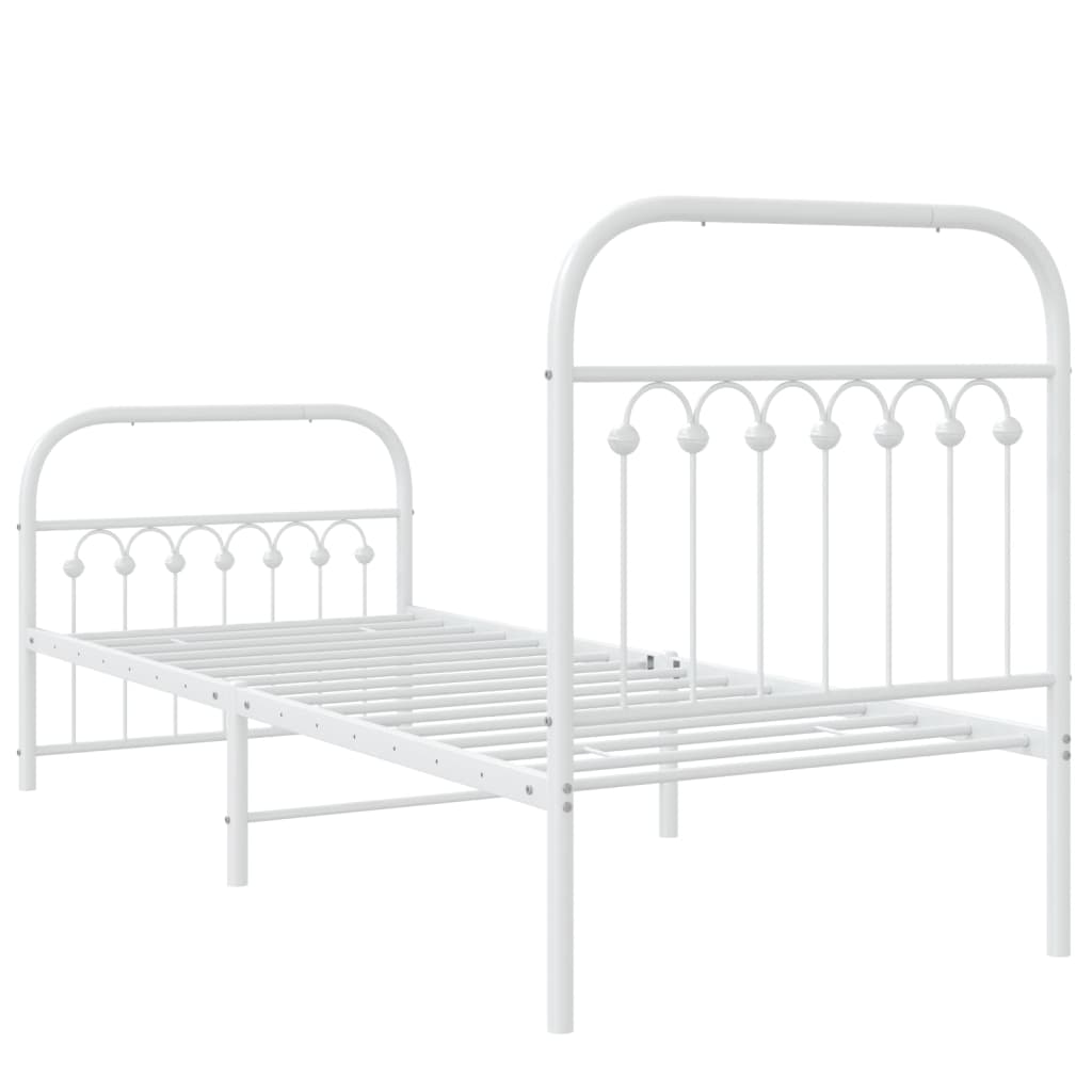 Cadre de lit métal sans matelas avec pied de lit blanc 75x190cm - XIOS