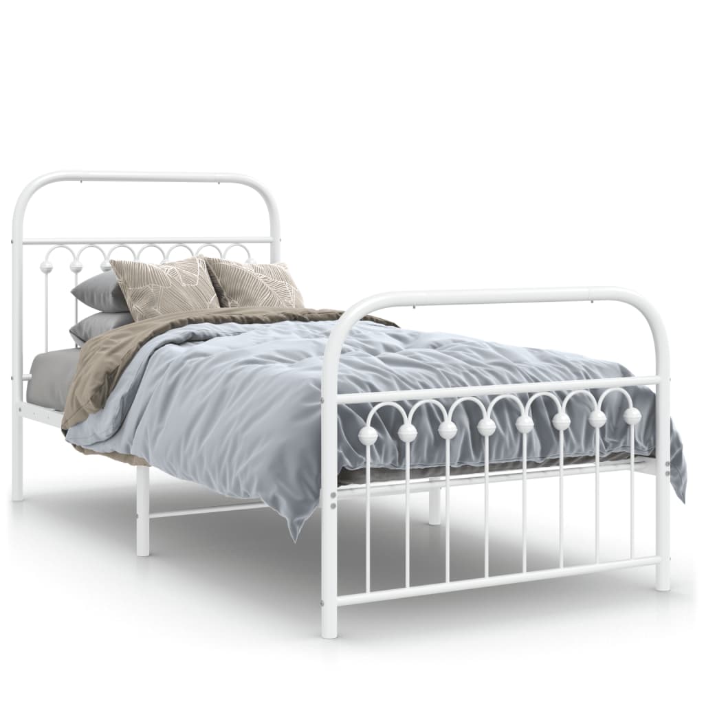 Cadre de lit métal sans matelas avec pied de lit blanc 90x190cm - XIOS