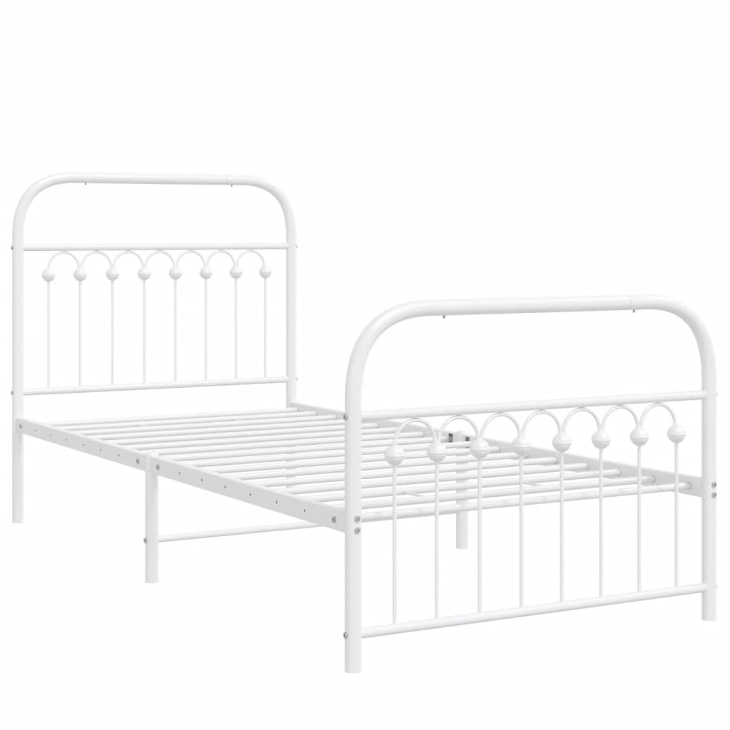 Cadre de lit métal sans matelas avec pied de lit blanc 90x190cm - XIOS
