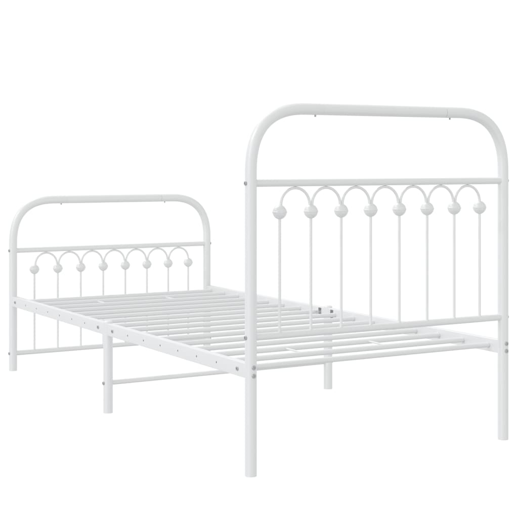 Cadre de lit métal sans matelas avec pied de lit blanc 90x190cm - XIOS