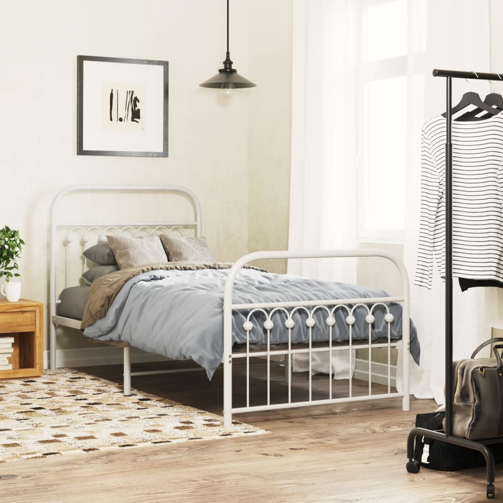 Cadre de lit métal sans matelas avec pied de lit blanc 90x190cm - XIOS