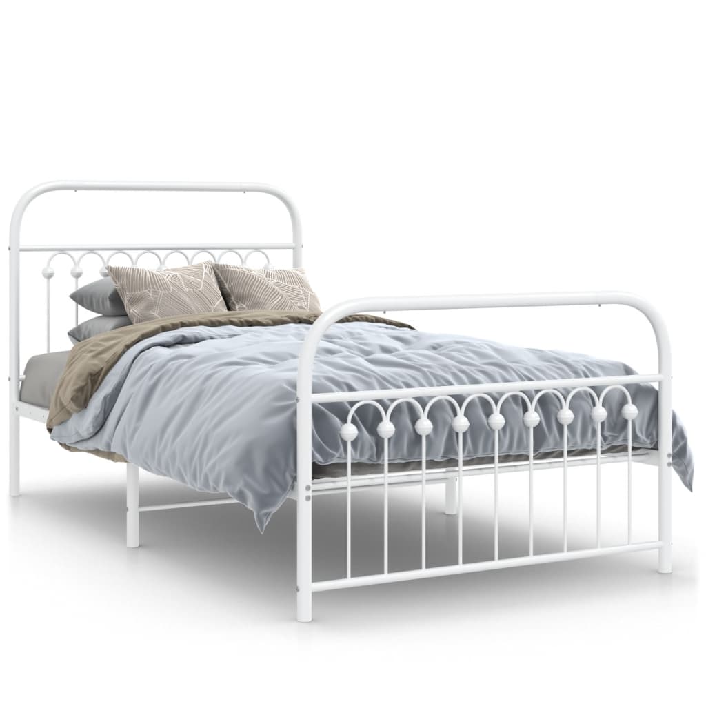 Cadre de lit métal sans matelas et pied de lit blanc 100x190 cm - XIOS
