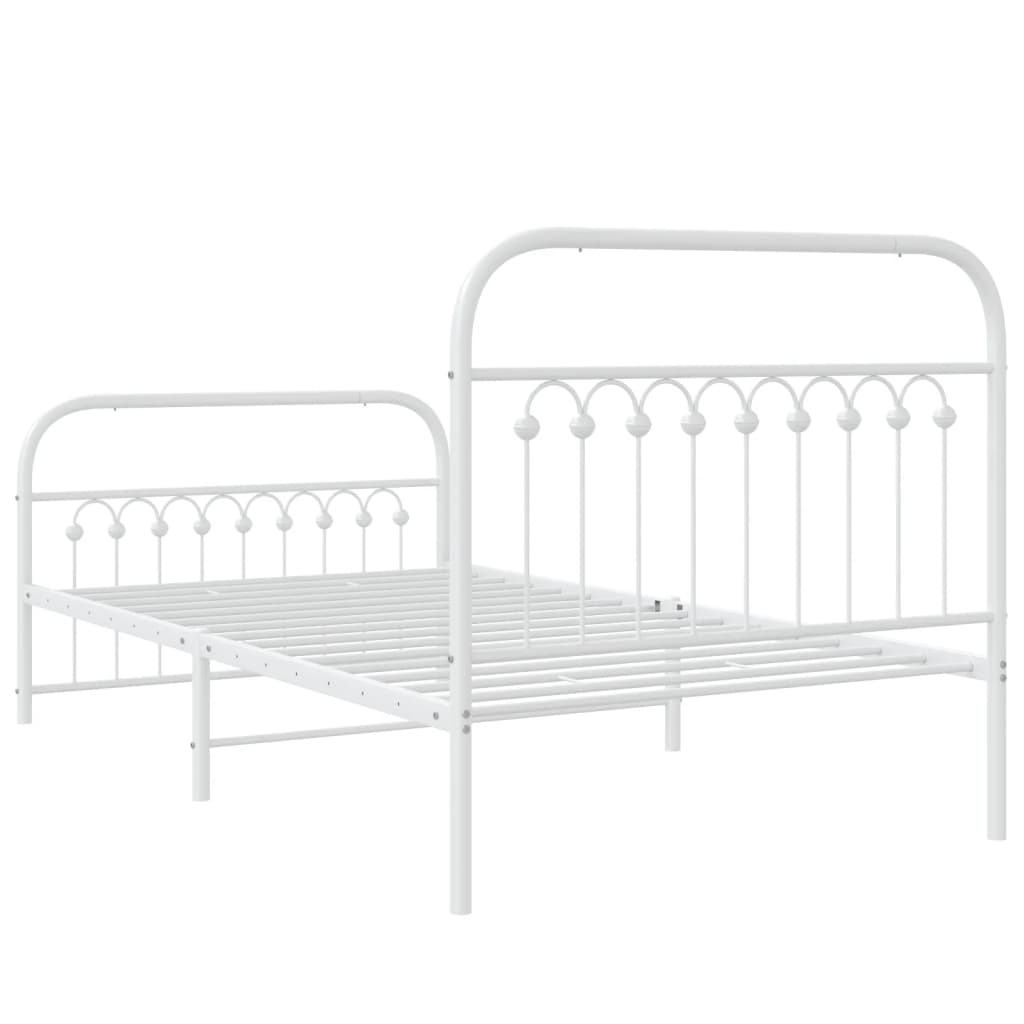 Cadre de lit métal sans matelas et pied de lit blanc 100x190 cm - XIOS