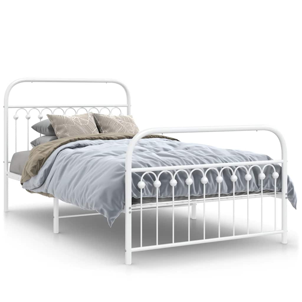 Cadre de lit métal sans matelas et pied de lit blanc 107x203 cm - XIOS