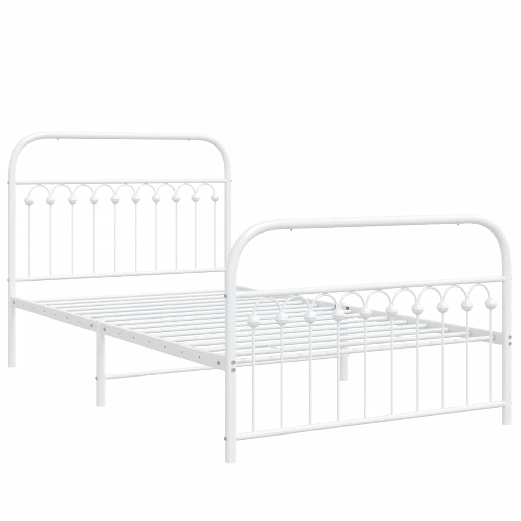 Cadre de lit métal sans matelas et pied de lit blanc 107x203 cm - XIOS