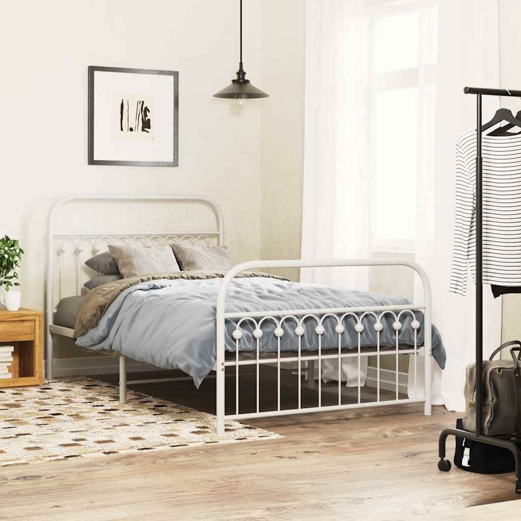 Cadre de lit métal sans matelas et pied de lit blanc 107x203 cm - XIOS