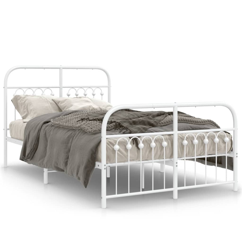 Cadre de lit métal sans matelas et pied de lit blanc 120x190 cm - XIOS