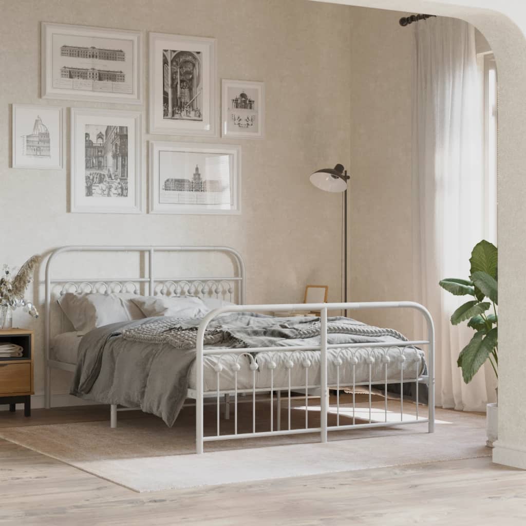 Cadre de lit métal sans matelas et pied de lit blanc 137x190 cm - XIOS