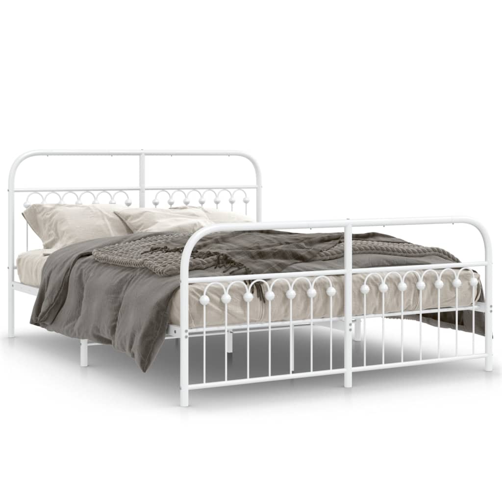 Cadre de lit métal sans matelas et pied de lit blanc 150x200 cm - XIOS