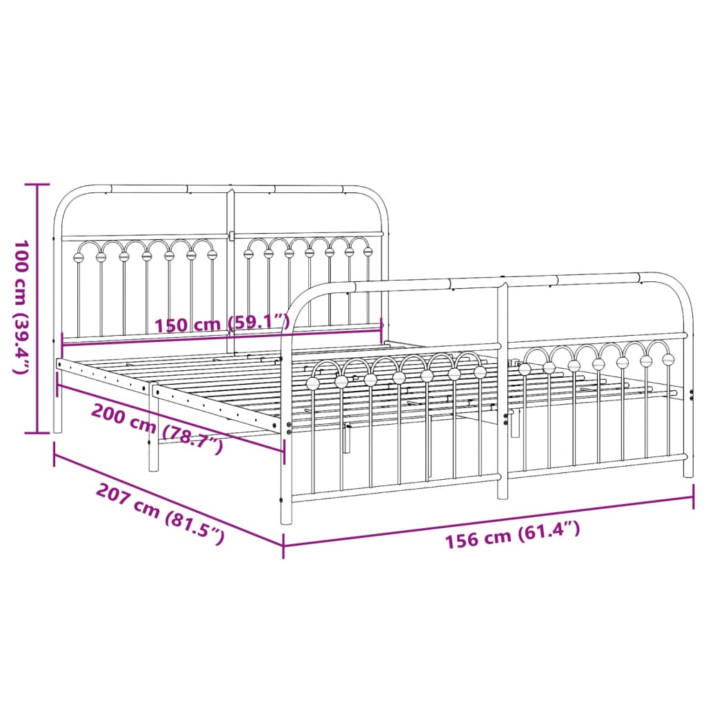 Cadre de lit métal sans matelas et pied de lit blanc 150x200 cm - XIOS