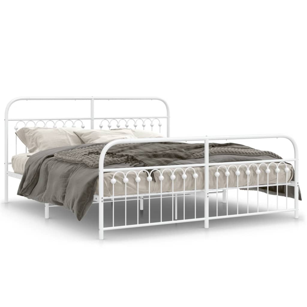 Cadre de lit métal sans matelas et pied de lit blanc 183x213 cm - XIOS