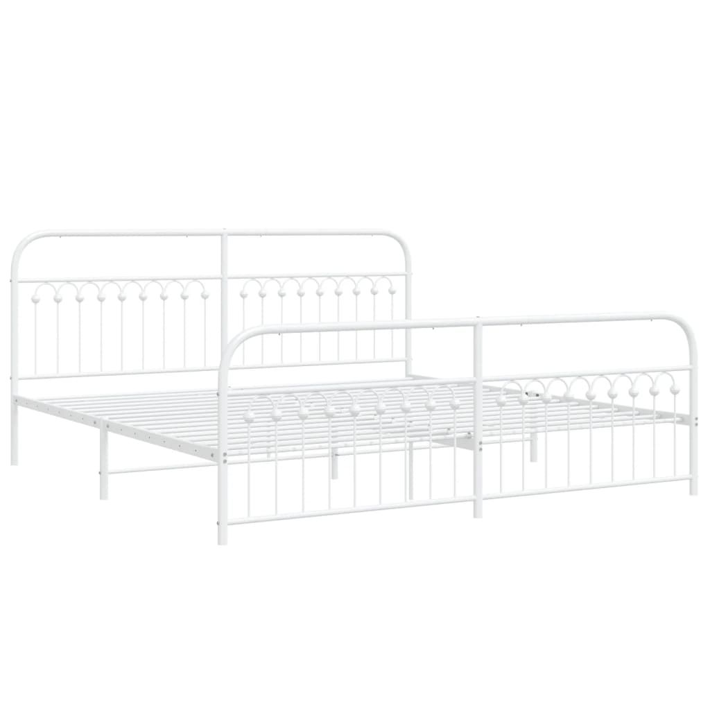 Cadre de lit métal sans matelas et pied de lit blanc 193x203 cm - XIOS
