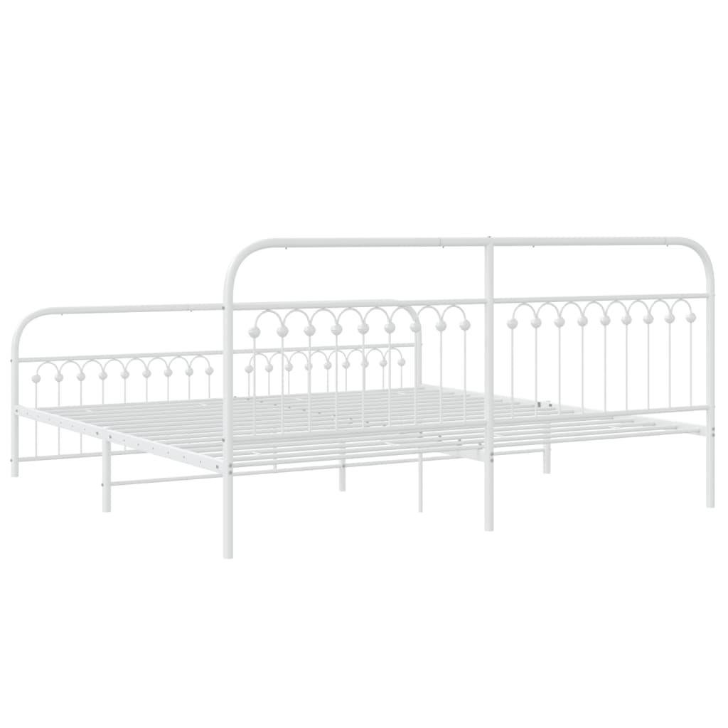 Cadre de lit métal sans matelas et pied de lit blanc 193x203 cm - XIOS