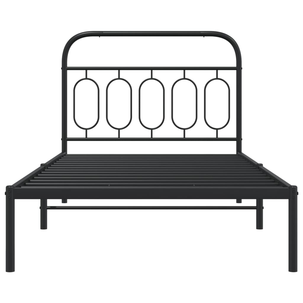Cadre de lit métal sans matelas avec tête de lit noir 107x203cm - XIOS
