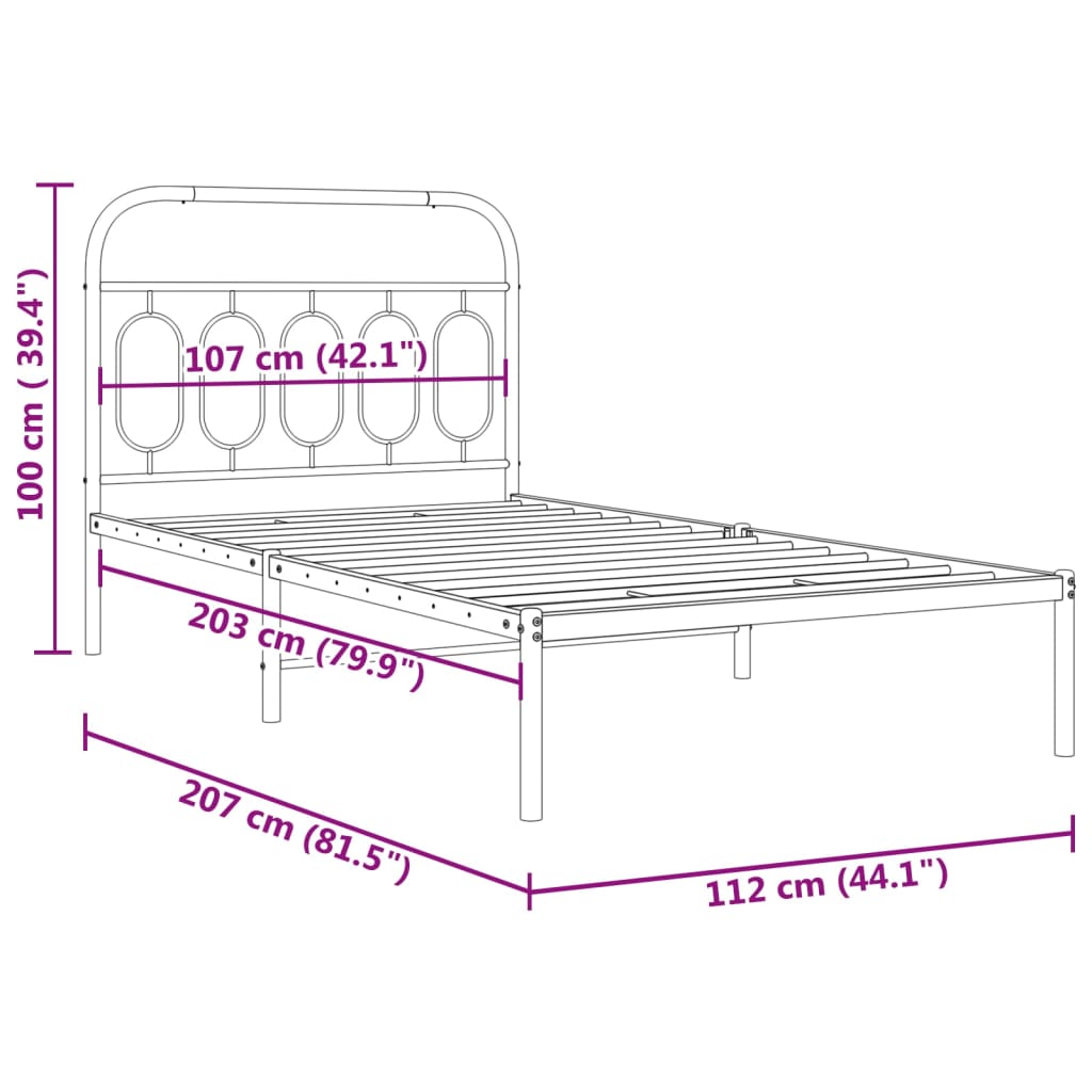 Cadre de lit métal sans matelas avec tête de lit noir 107x203cm - XIOS
