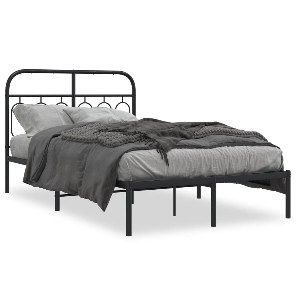 Cadre de lit métal sans matelas avec tête de lit noir 120x190cm - XIOS