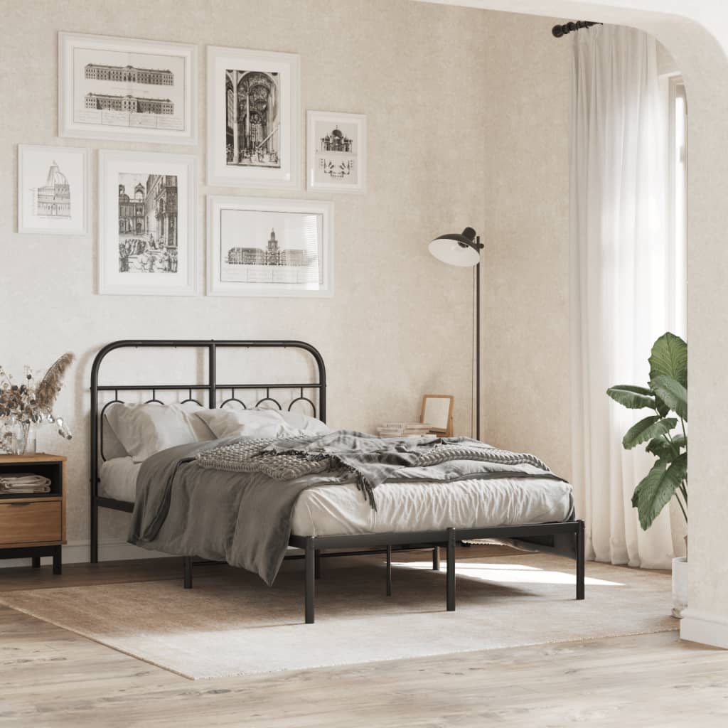 Cadre de lit métal sans matelas avec tête de lit noir 120x200cm - XIOS
