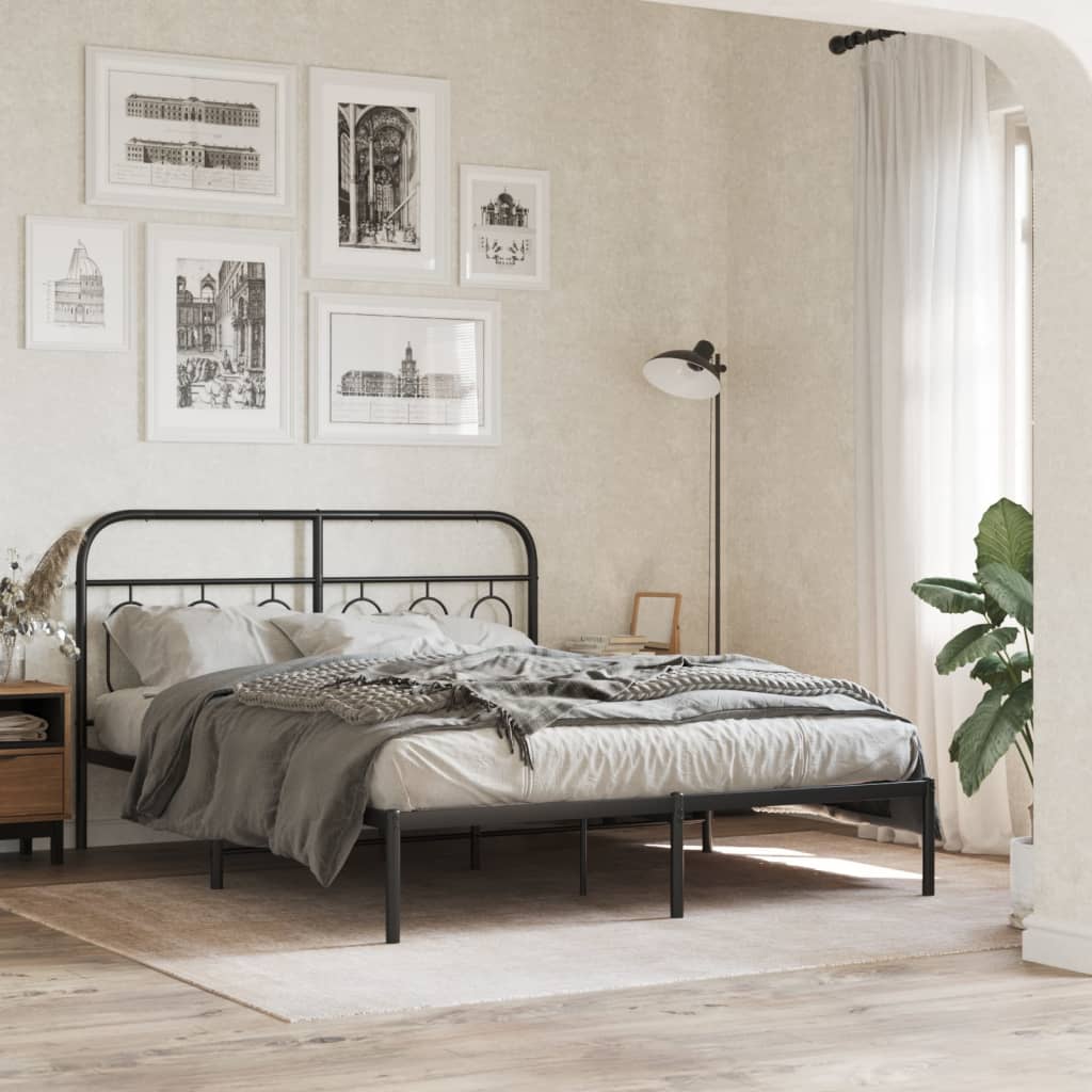 Cadre de lit métal sans matelas avec tête de lit noir 150x200cm - XIOS