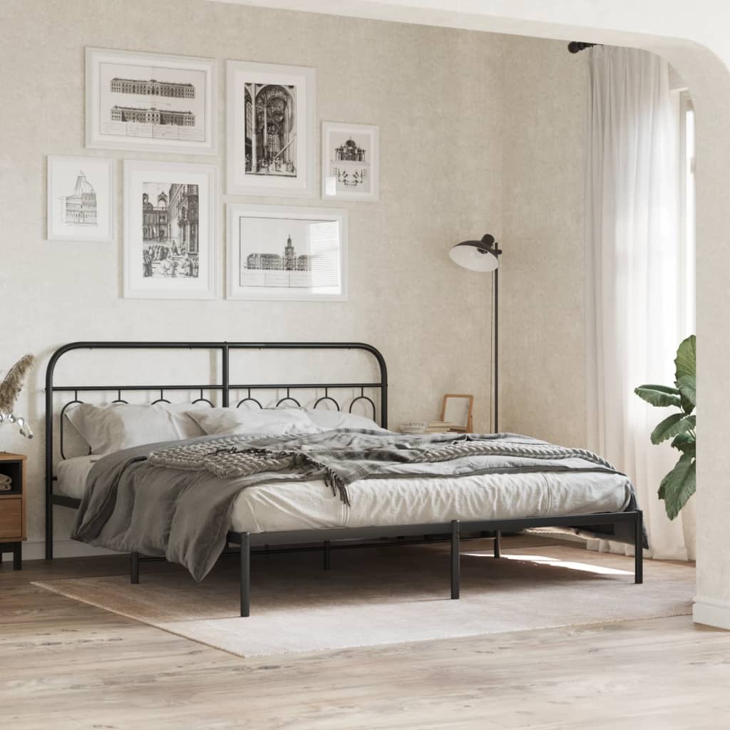 Cadre de lit métal sans matelas avec tête de lit noir 183x213cm - XIOS