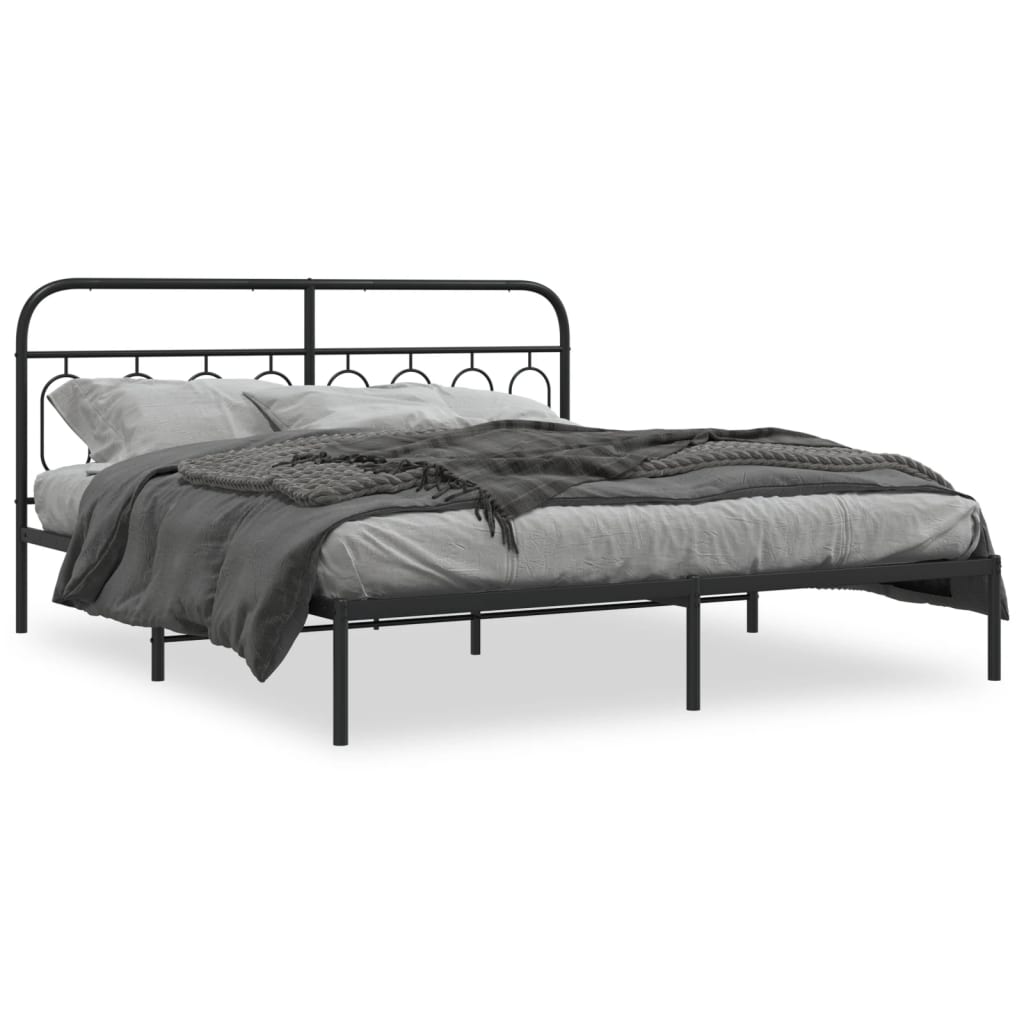 Cadre de lit métal sans matelas avec tête de lit noir 193x203cm - XIOS