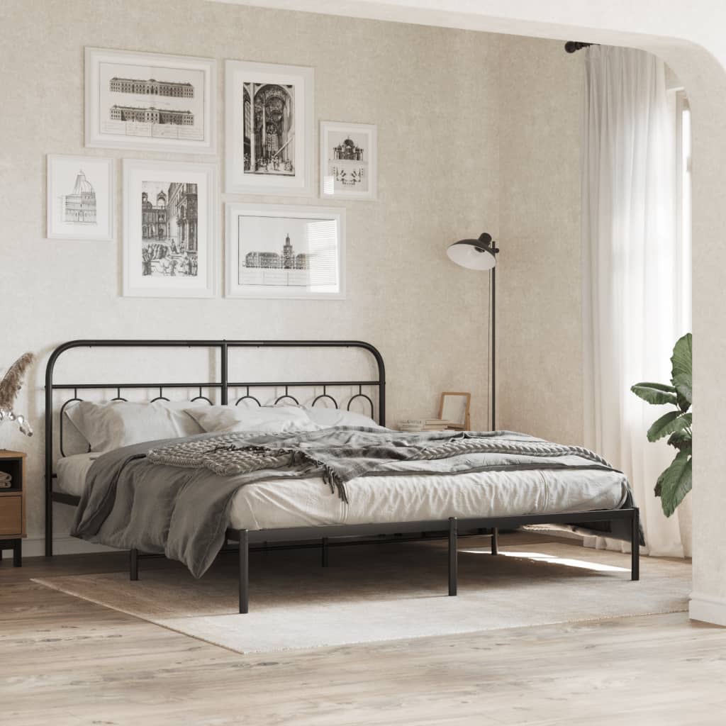 Cadre de lit métal sans matelas avec tête de lit noir 193x203cm - XIOS