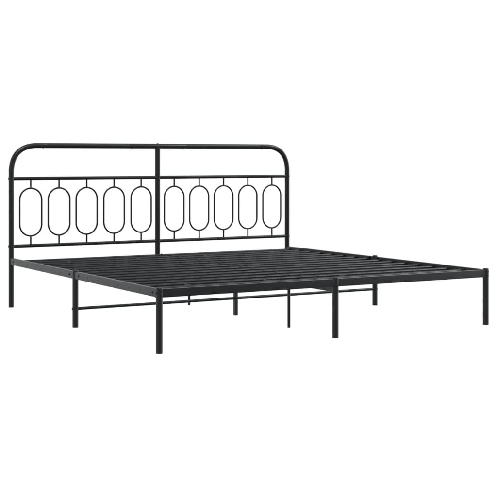 Cadre de lit métal sans matelas avec tête de lit noir 200x200cm - XIOS