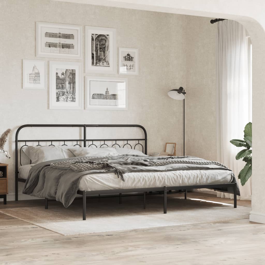 Cadre de lit métal sans matelas avec tête de lit noir 200x200cm - XIOS