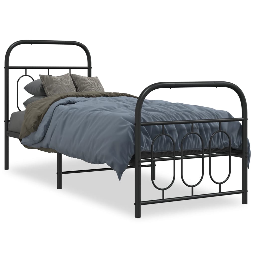 Cadre de lit métal sans matelas avec pied de lit noir 75x190 cm - XIOS