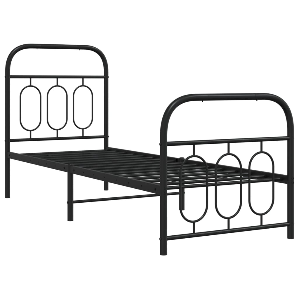 Cadre de lit métal sans matelas avec pied de lit noir 75x190 cm - XIOS