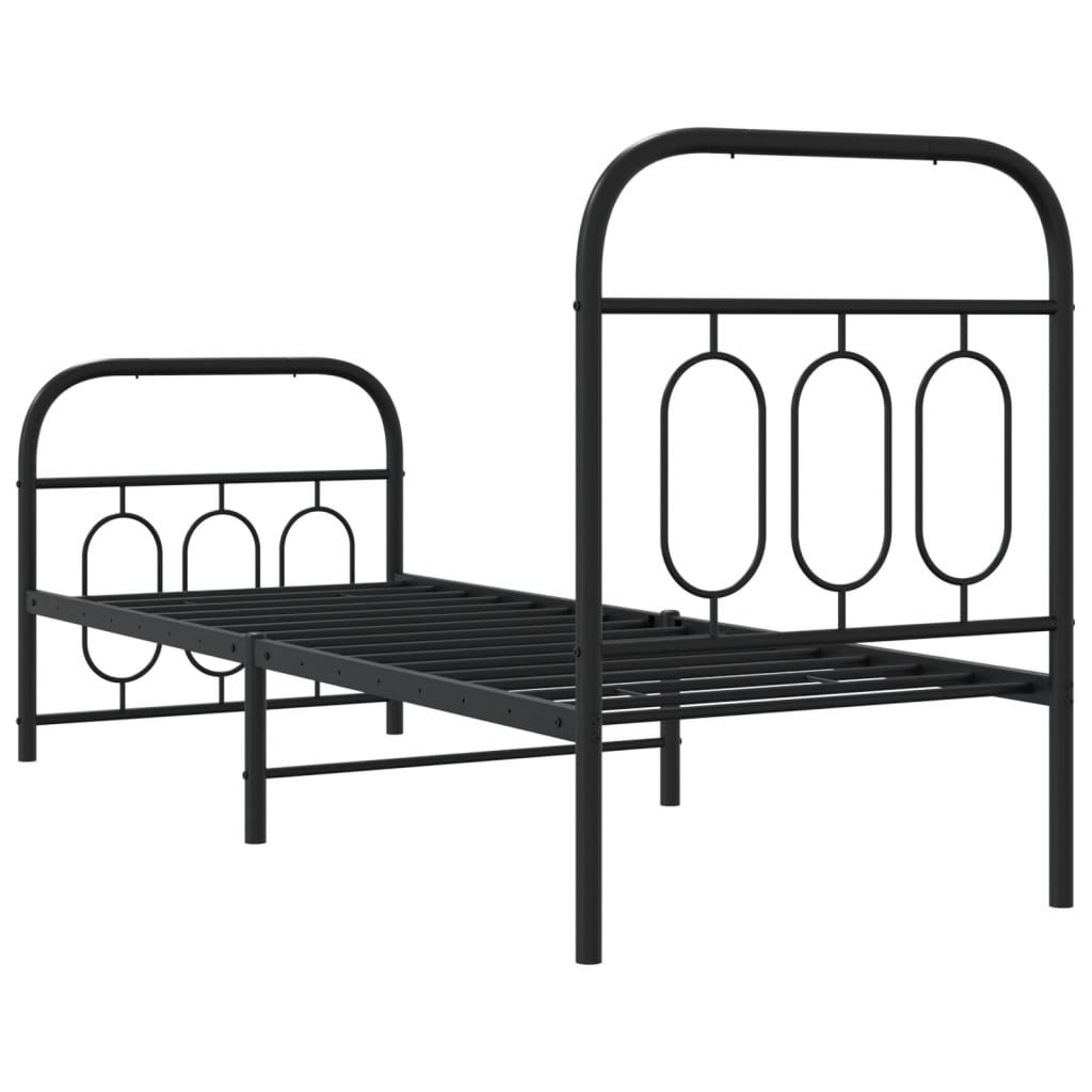 Cadre de lit métal sans matelas avec pied de lit noir 75x190 cm - XIOS