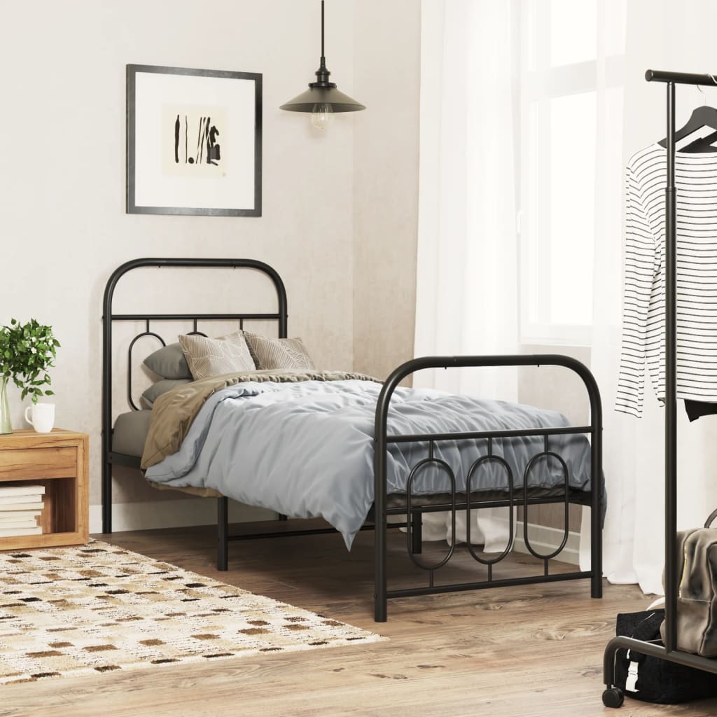 Cadre de lit métal sans matelas avec pied de lit noir 75x190 cm - XIOS