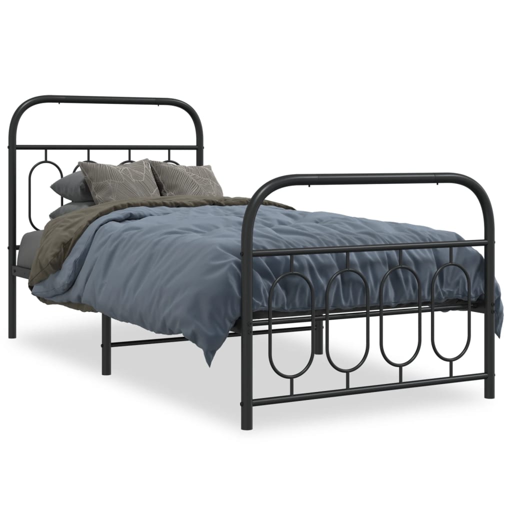 Cadre de lit métal sans matelas avec pied de lit noir 90x200 cm - XIOS