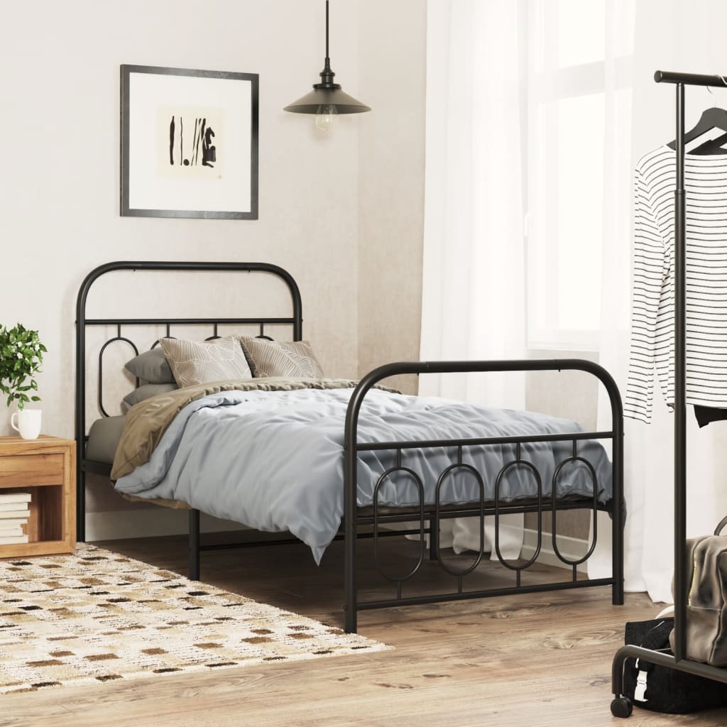 Cadre de lit métal sans matelas avec pied de lit noir 90x200 cm - XIOS