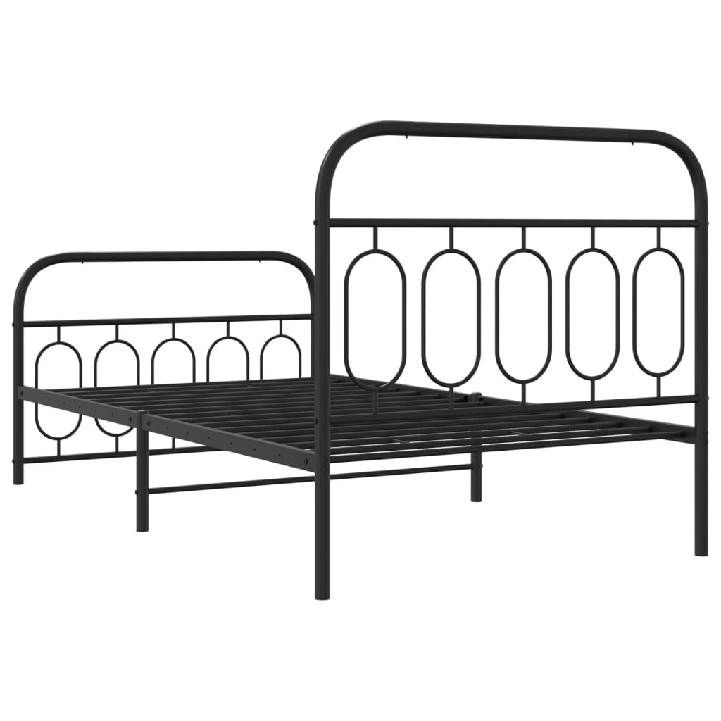 Cadre de lit métal sans matelas avec pied de lit noir 107x203cm - XIOS