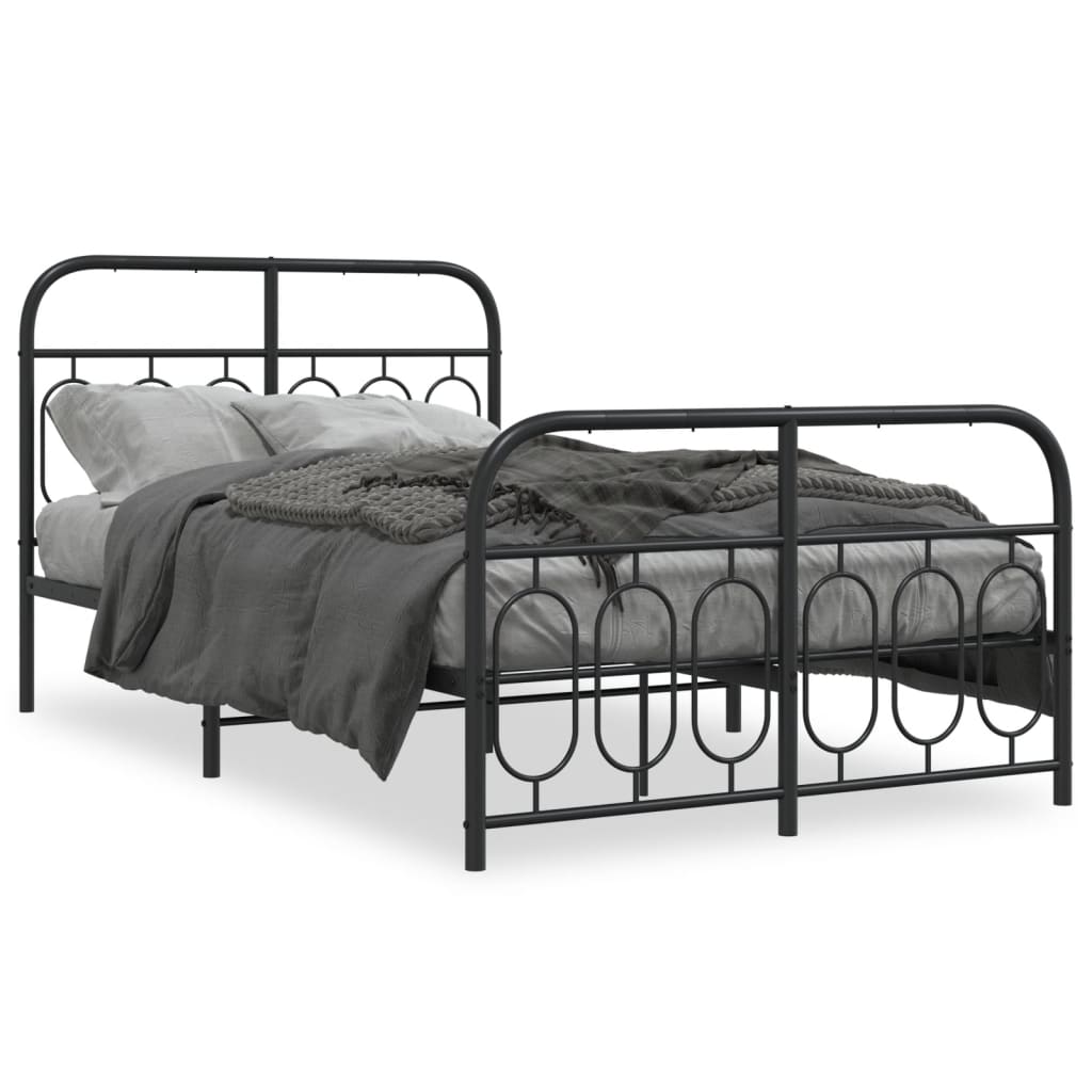 Cadre de lit métal sans matelas avec pied de lit noir 120x190cm - XIOS