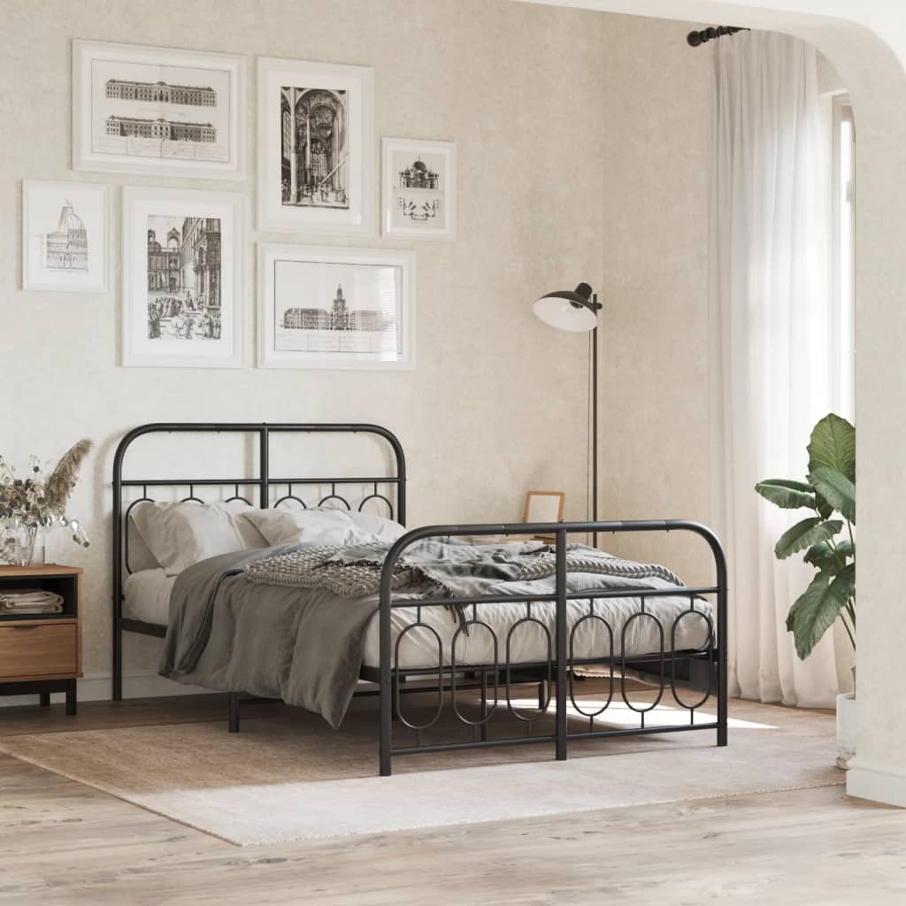 Cadre de lit métal sans matelas avec pied de lit noir 120x190cm - XIOS