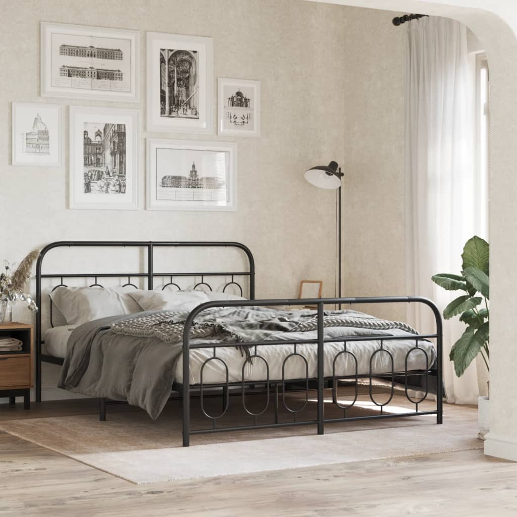 Cadre de lit métal sans matelas avec pied de lit noir 135x190cm - XIOS