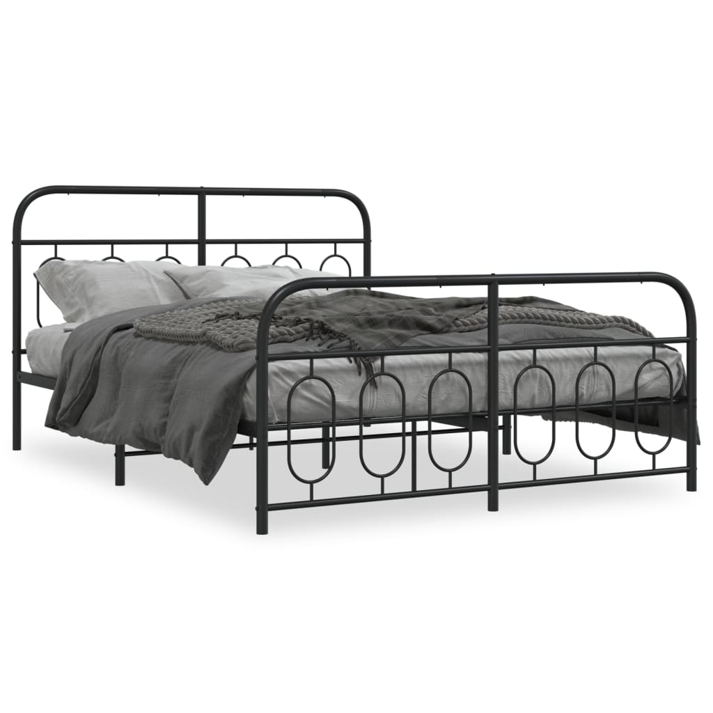 Cadre de lit métal sans matelas avec pied de lit noir 150x200cm - XIOS