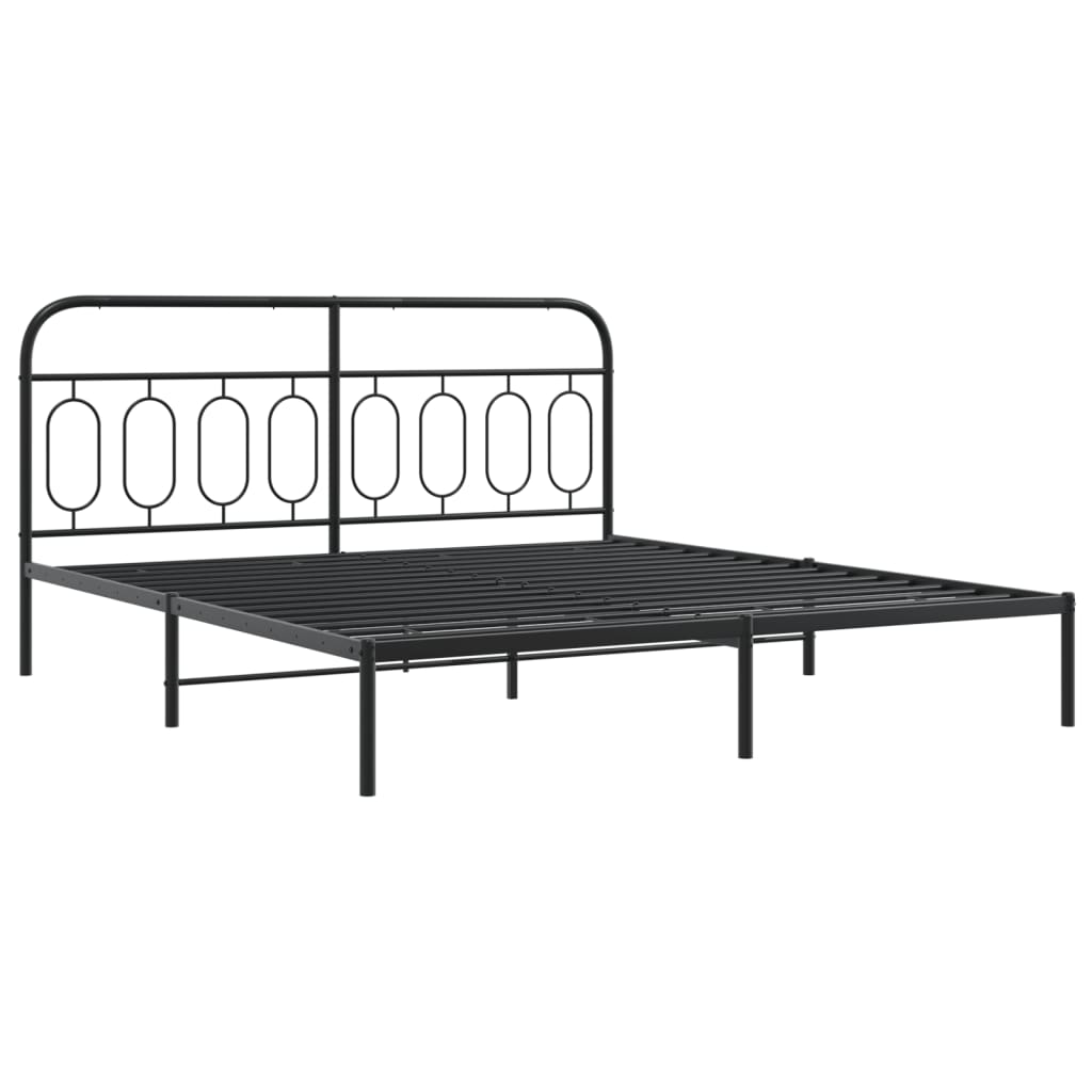Cadre de lit métal sans matelas avec pied de lit noir 183x213cm - XIOS