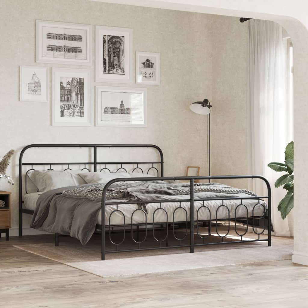 Cadre de lit métal sans matelas avec pied de lit noir 183x213cm - XIOS