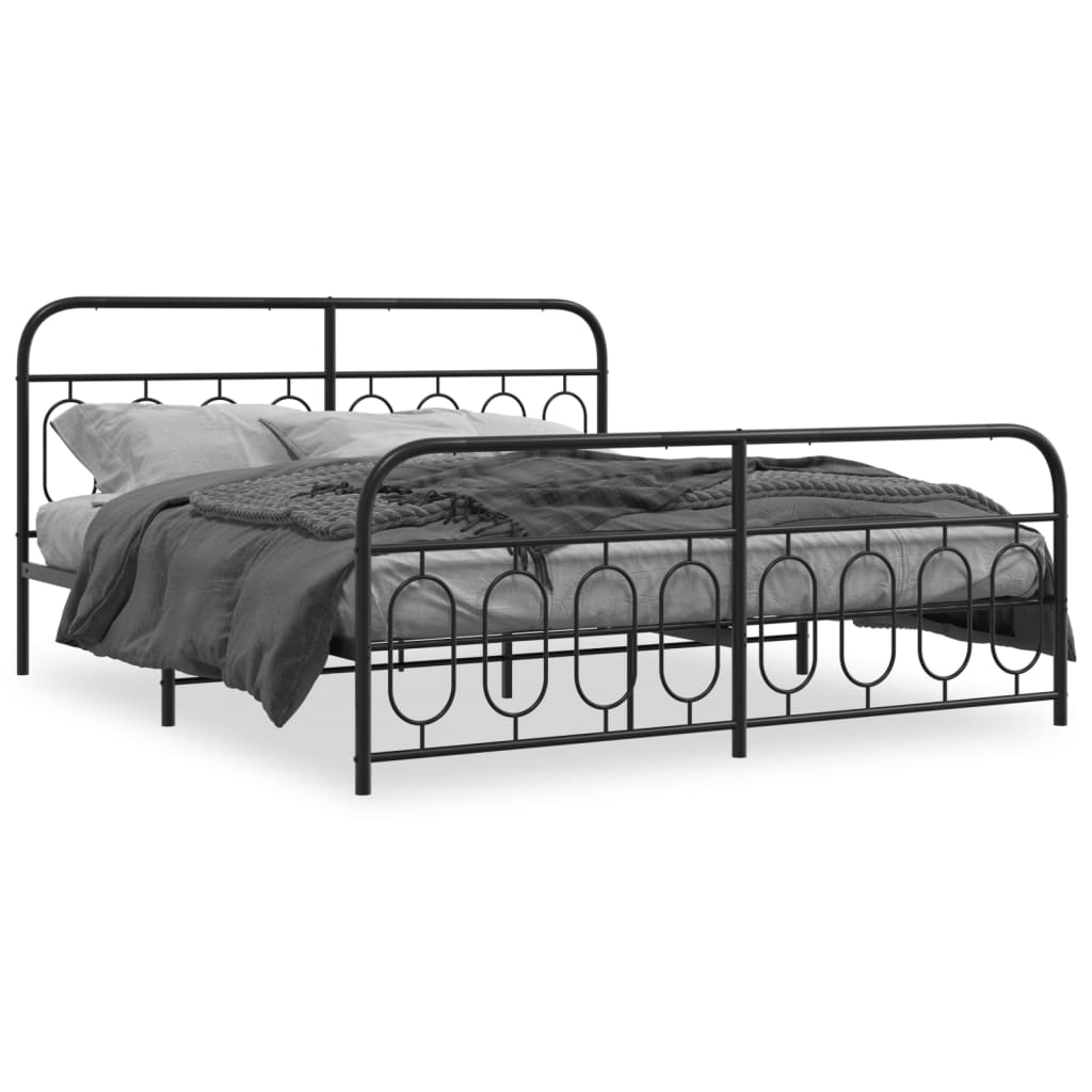 Cadre de lit métal sans matelas avec pied de lit noir 193x203cm - XIOS